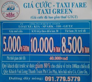 Bảng giá cước taxi Green - Xe đưa đón sân bay Cần Thơ đi Ngã Bảy